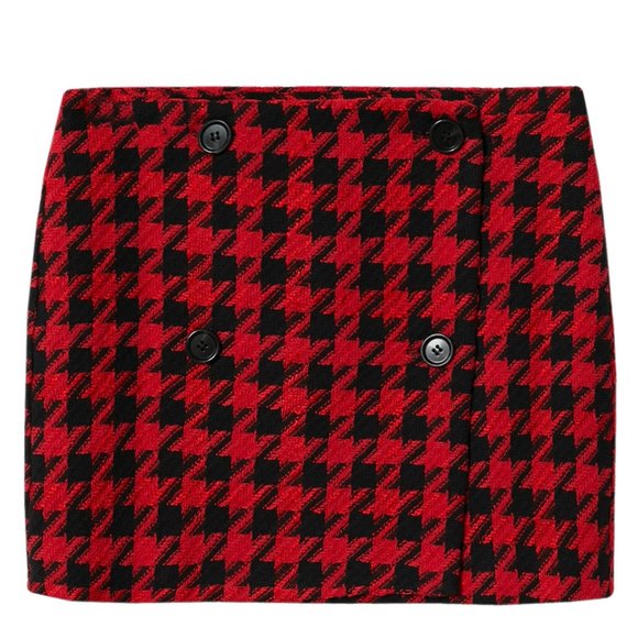 Mango Black/Red Houndstooth Tweed Skirt - Picture 4 of 5